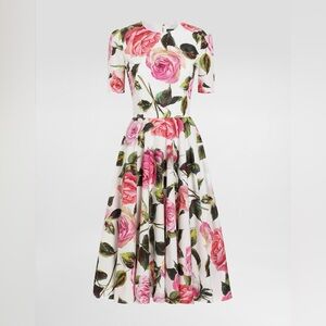 D&G floral-print midi dress vibrant ruffle Pink Roses Cotton brunch spring 32in